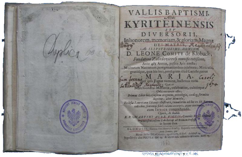 Legenda o Vallis Boptismi - Údolí křtu jak ji zaznamenal premonstrátský mnich kláštera v Zábrdovicích Martin Alexander Vigsius roku 1663.
