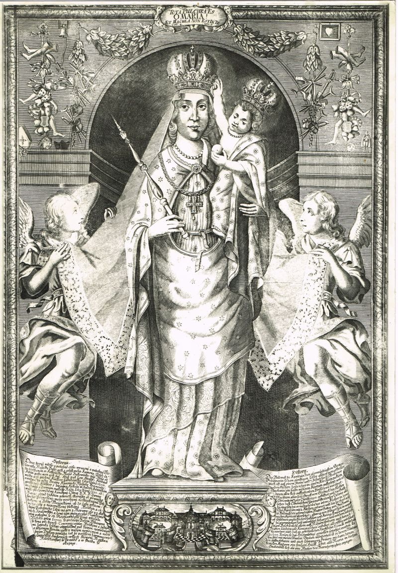 Rytina Panny Marie Křtinské od rytce J.C.Laidiga okolo roku 1738 na faře ve Křtinách.