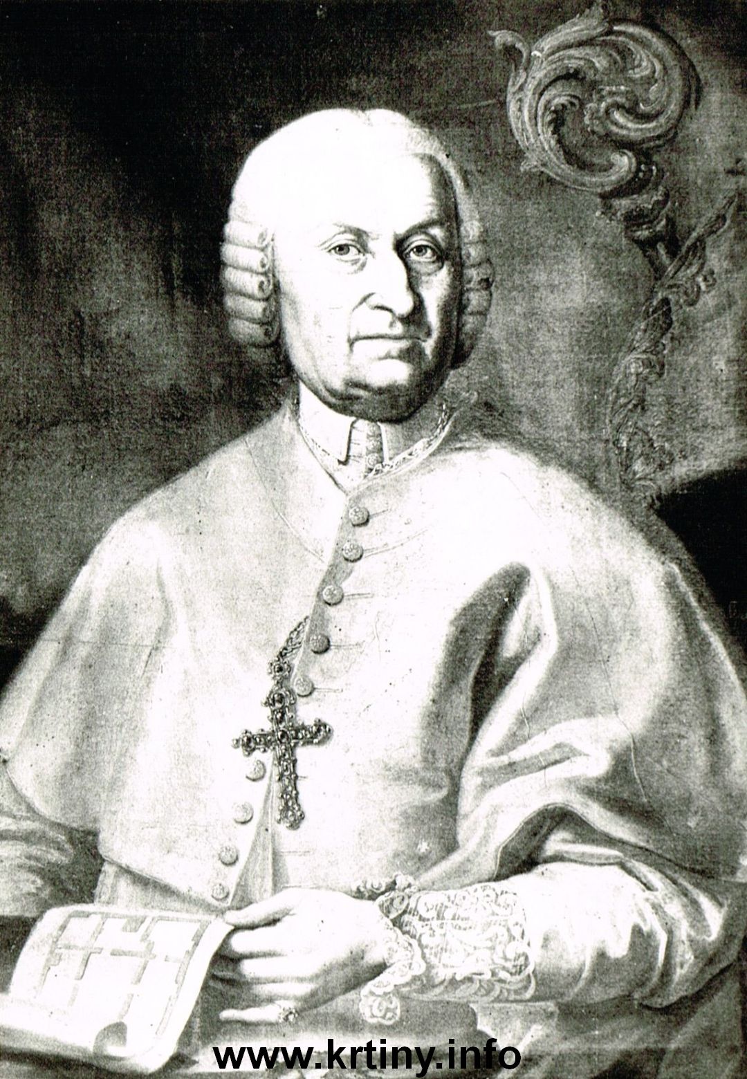 Obraz opata Matušky, který se zachoval na křtinské faře okolo roku 1772.